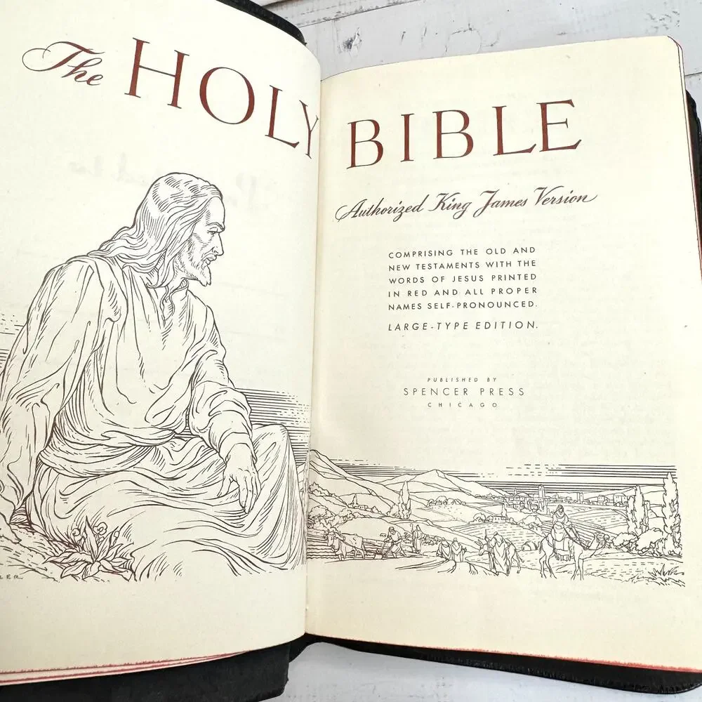 King James Holy Bible 1947 Spencer Press Large Type Genuine Black Leather KJV